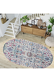 Rovigo Home Dijital Baskı Yıkanabilir Kaymaz Taban Oval Halı RVG7257-HT755 100x150 cm