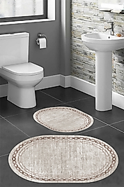 Rovigo Home Dijital Baskı  Modern Banyo Halısı İkili Banyo Paspası RVG5-HT899  100x60+60x50 cm