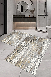 Rovigo Home Dijital Baskı  Modern Banyo Halısı İkili Banyo Paspası RVG5-FNL449  100x60+60x50 cm