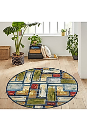 Rovigo Home Dijital Baskı Yıkanabilir Kaymaz Taban Yuvarlak Halı RVG7144 180x180 cm