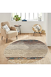 Rovigo Home Dijital Baskı Yıkanabilir Kaymaz Taban Yuvarlak Halı RVG7102 160x160 cm