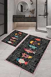 Dijital Baskı 2'li Banyo Paspas Takımı RVG5-SM202 100x60+60x50 cm