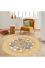 Rovigo Home Dijital Baskı Yıkanabilir Kaymaz Taban Yuvarlak Halı RVG7064-SD336 100x100 cm
