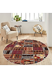 Rovigo Home Dijital Baskı Yıkanabilir Kaymaz Taban Yuvarlak Halı RVG7107 120x120 cm