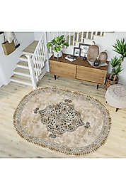 Rovigo Home Dijital Baskı Yıkanabilir Kaymaz Taban Oval Halı RVG7198-SD482 100x200 cm