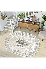 Rovigo Home Dijital Baskı Yıkanabilir Kaymaz Taban Oval Halı RVG7218-SD1126 100x200 cm