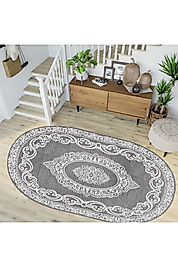 Rovigo Home Dijital Baskı Yıkanabilir Kaymaz Taban Oval Halı RVG7259-HT1483 100x200 cm