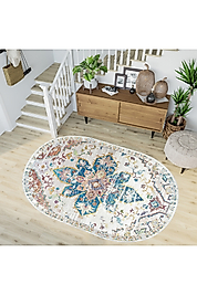 Rovigo Home Dijital Baskı Yıkanabilir Kaymaz Taban Oval Halı RVG7230-HY1045 100x150 cm