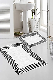 Rovigo Home Dijital Baskı  Modern Banyo Halısı İkili Banyo Paspası RVG5-FNL442  100x60+60x50 cm
