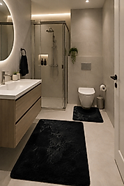 Premium, Deri Taban, Tavşan tüyü,Pofuduk Post Banyo Paspası 2'li 100x60 - 60x50 cm