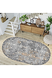 Rovigo Home Dijital Baskı Yıkanabilir Kaymaz Taban Oval Halı RVG7262-HY945 100x300 cm