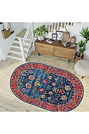 Rovigo Home Dijital Baskı Yıkanabilir Kaymaz Taban Oval Halı RVG7228-HY894 120x180 cm