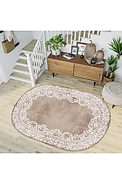 Rovigo Home Dijital Baskı Yıkanabilir Kaymaz Taban Oval Halı RVG7186-HK104 100x150 cm