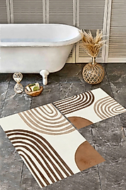 Dijital Baskı Modern Banyo Halısı İkili Banyo Paspası RVG5315 100x60+60x50 cm