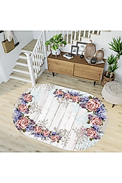 Rovigo Home Dijital Baskı Yıkanabilir Kaymaz Taban Oval Halı RVG7209-HS454 100x300 cm