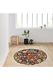 Rovigo Home Dijital Baskı Yıkanabilir Kaymaz Taban Yuvarlak Halı RVG7016 140x140 cm