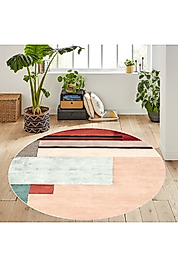 Rovigo Home Dijital Baskı Yıkanabilir Kaymaz Taban Yuvarlak Halı RVG7100 100x100 cm