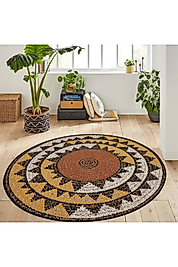 Rovigo Home Dijital Baskı Yıkanabilir Kaymaz Taban Yuvarlak Halı RVG7048 100x100 cm